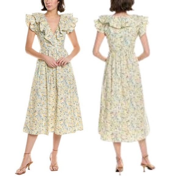 NWOT O.P.T. Kate Floral Ruffle Collar Midi Dress Women’s Small - Picture 6 of 16